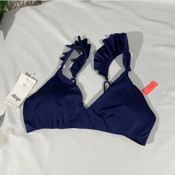 NWT Maaji [ Large ] Blue Depth Halles‎ Ruffle Lace-Up Reversible Bikini Top - Picture 4 of 11